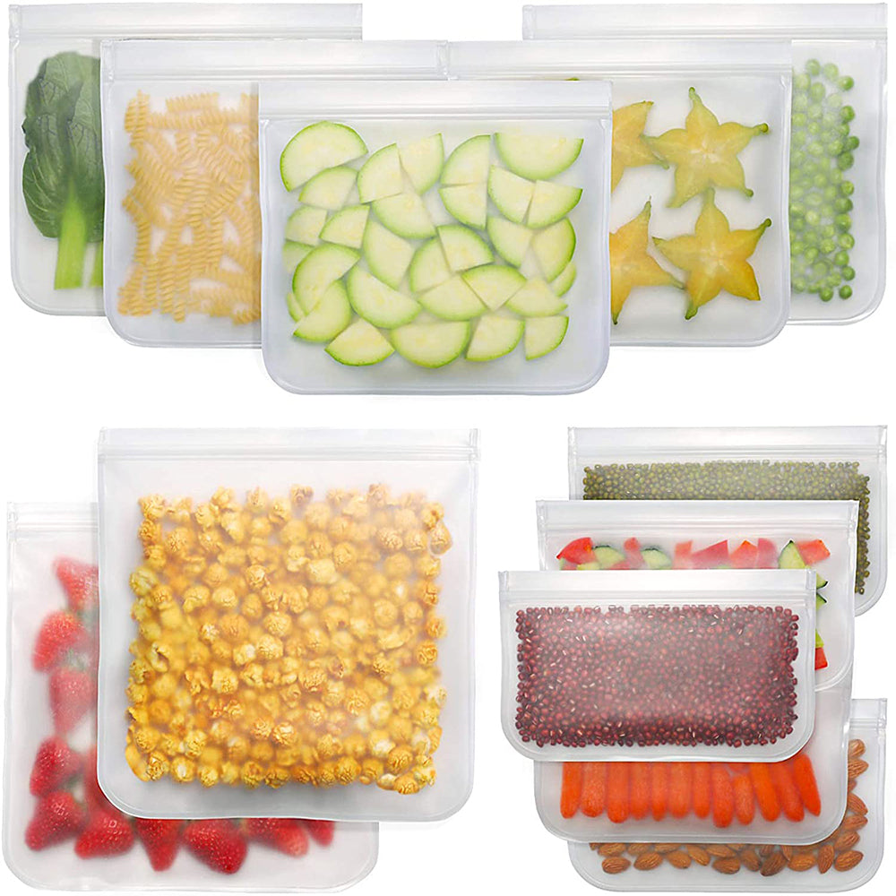 20Pcs Reusable PEVA Food Storage Bag Zip Lock Eco friendly Snack Bags 21x12cm 21x18cm