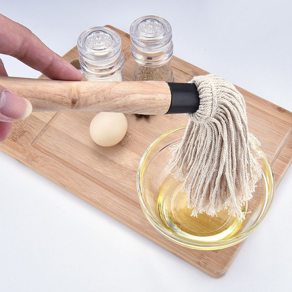 BBQ Grilling Basting Mop Brush Roasting Heat Resistant Wooden Handle with 5 Replacement Heads