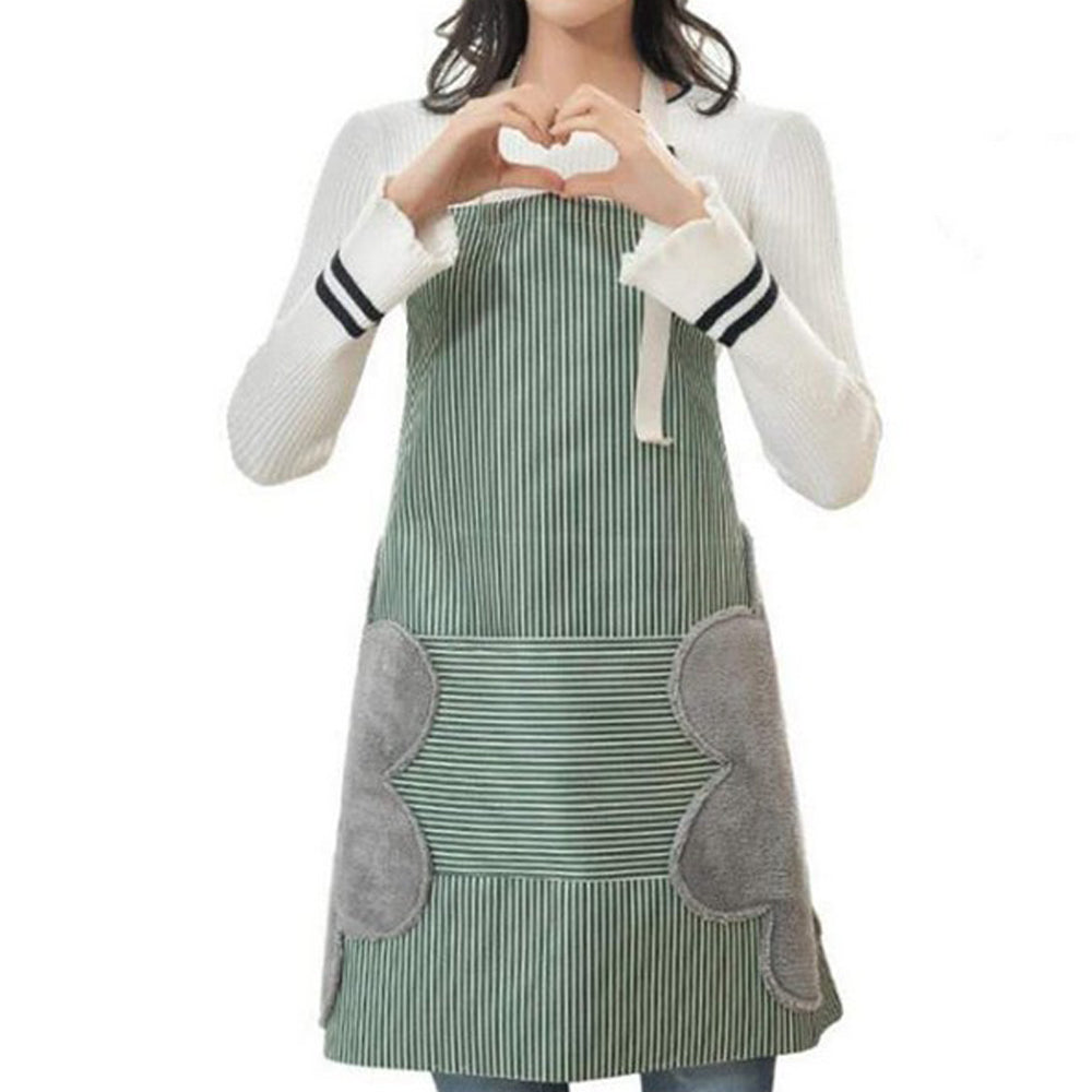 Adjustable Bib Apron with Pockets Side Towels Durable Pinstripe Cooking Apron