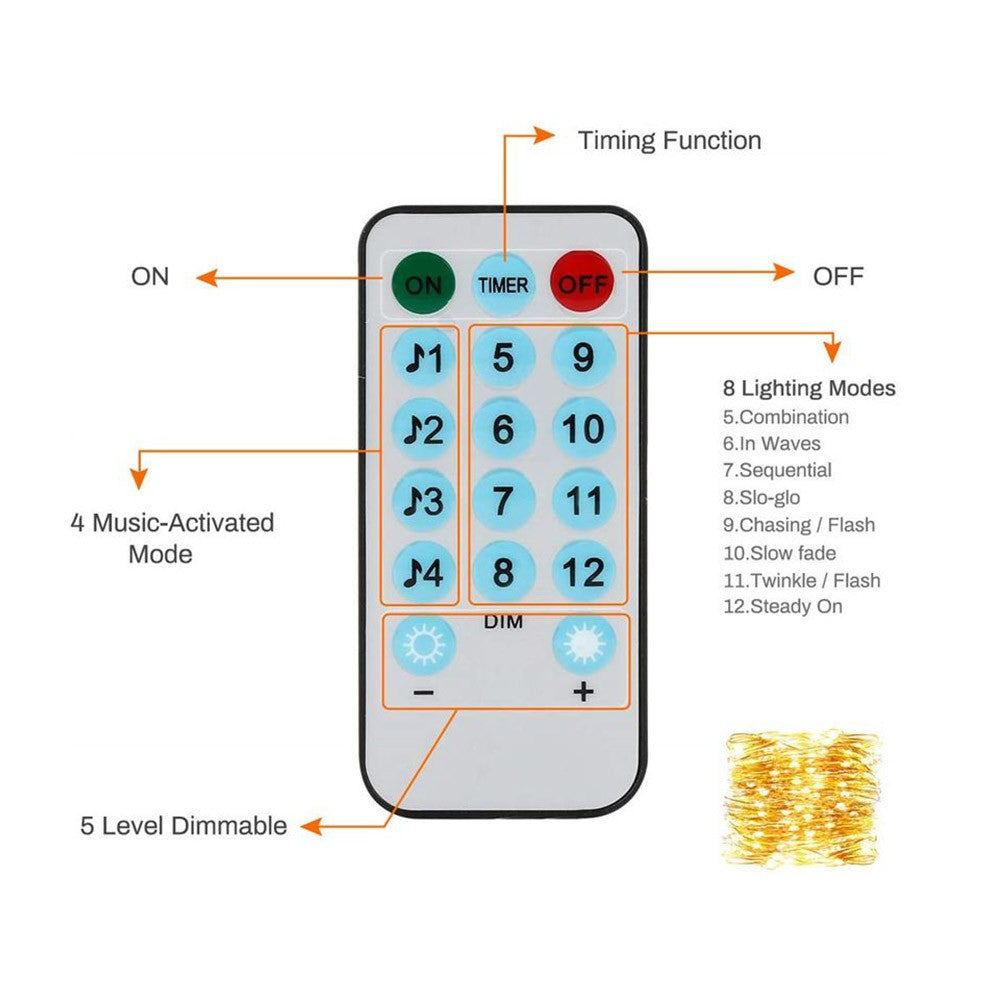 5M 50LED String Lights Sound Activated LED Music Fairy Lights Battery Operated