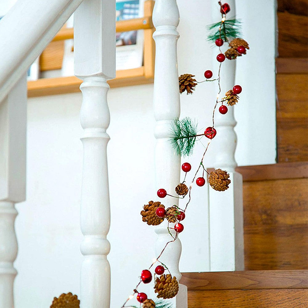 2m 20Led Christmas Bell Pine Needle Pine Cone Xmas Garland with Light