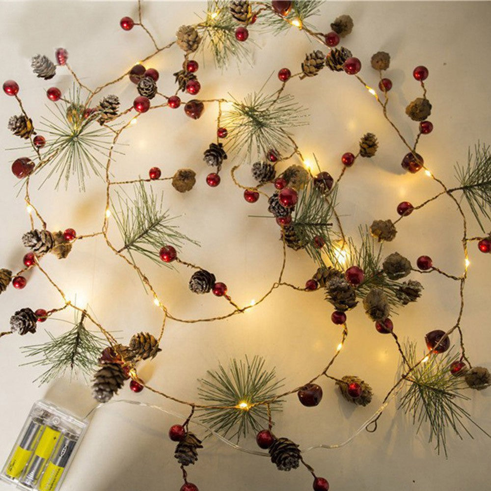 3m 30Led Christmas Bell Pine Needle Pine Cone Xmas Garland with Light