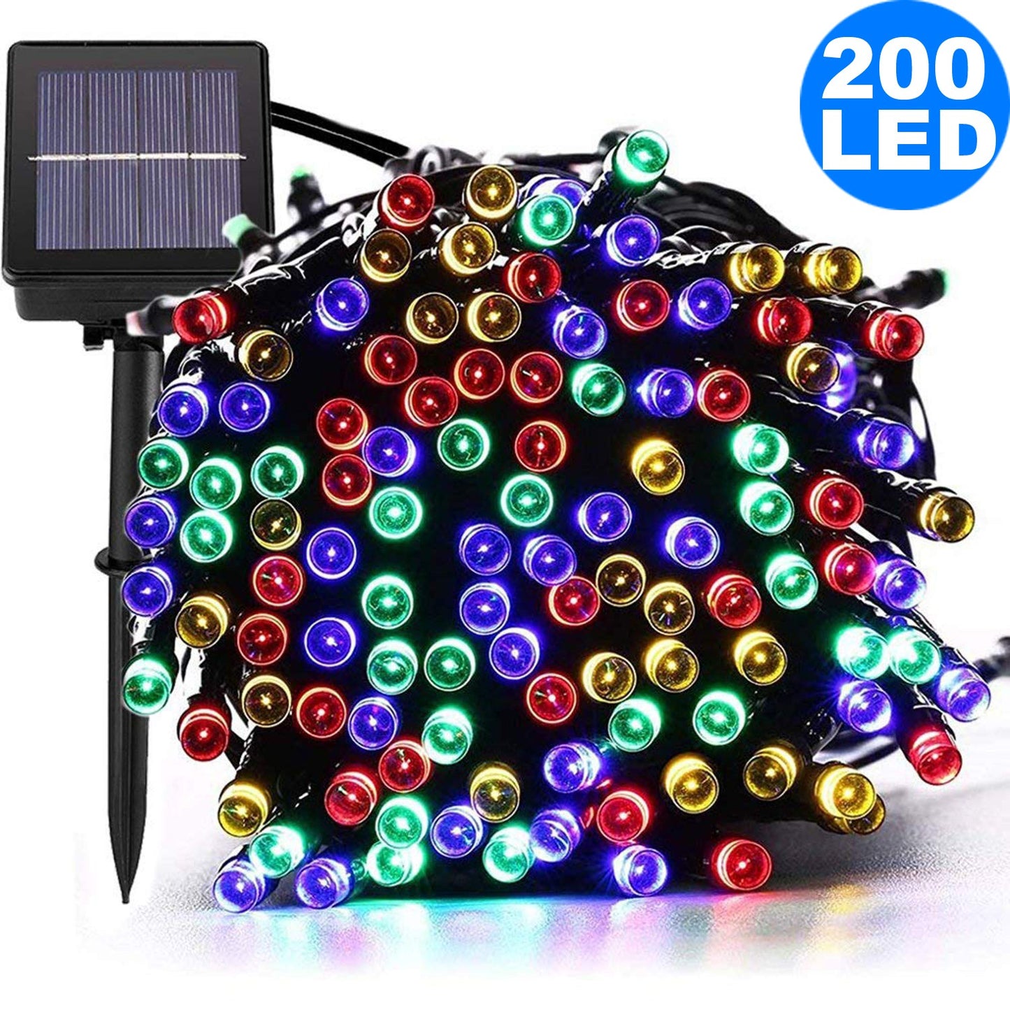 22M 200LED Multicolour 8 Mode Solar String Lights Waterproof Starry Fairy Light