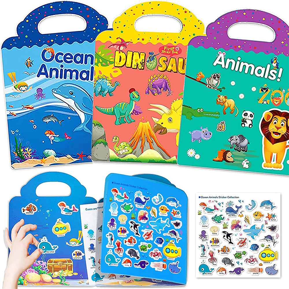3Pcs Reusable Early Learning for Kids Educational Stickers Book