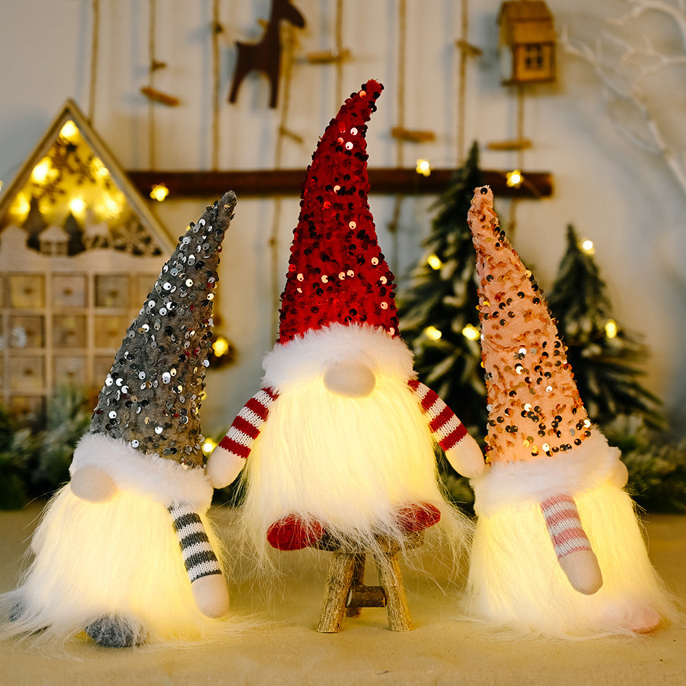 3Pcs Christmas Gnome Xmas Decor with LED Light and Bling Hat