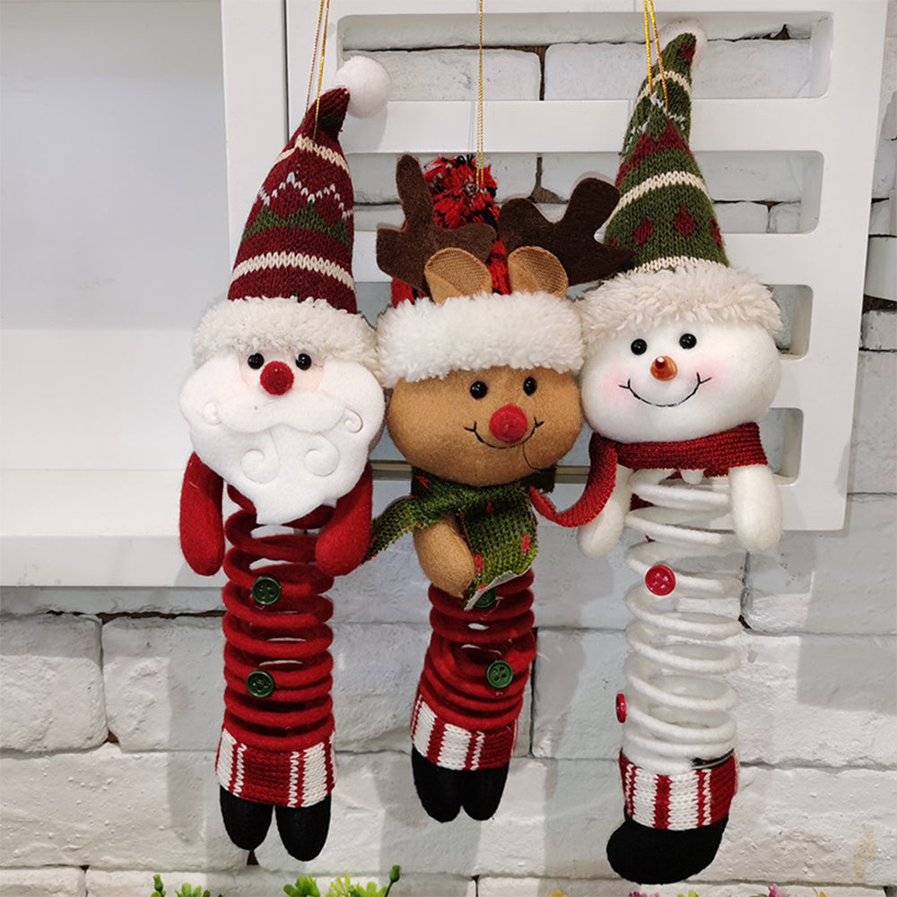 3Pcs Christmas Swing Spring Santa Claus ELk Plush Doll Xmas Decor