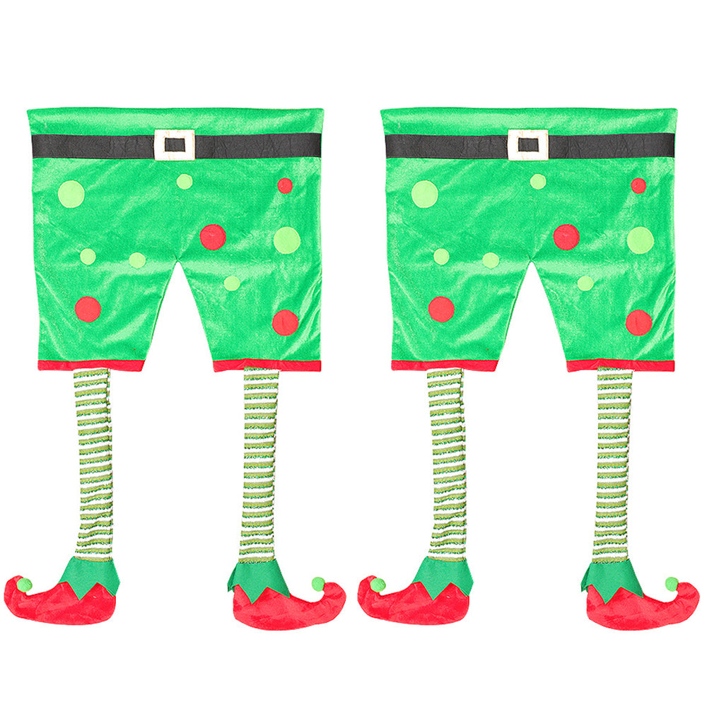 2Pcs Christmas Long Leg Elf Chair Back Cover Xmas Decor Green