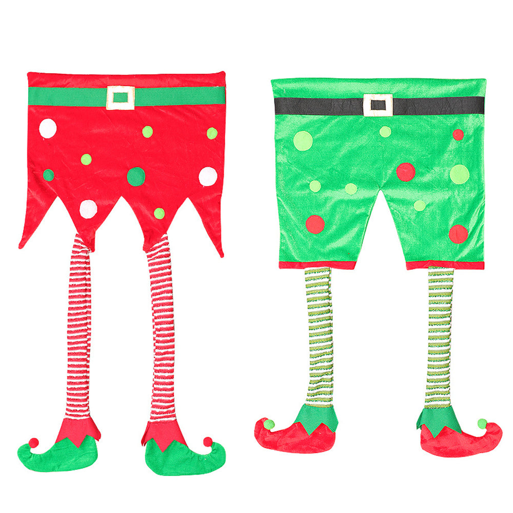 2Pcs Christmas Long Leg Elf Chair Back Cover Xmas Decor