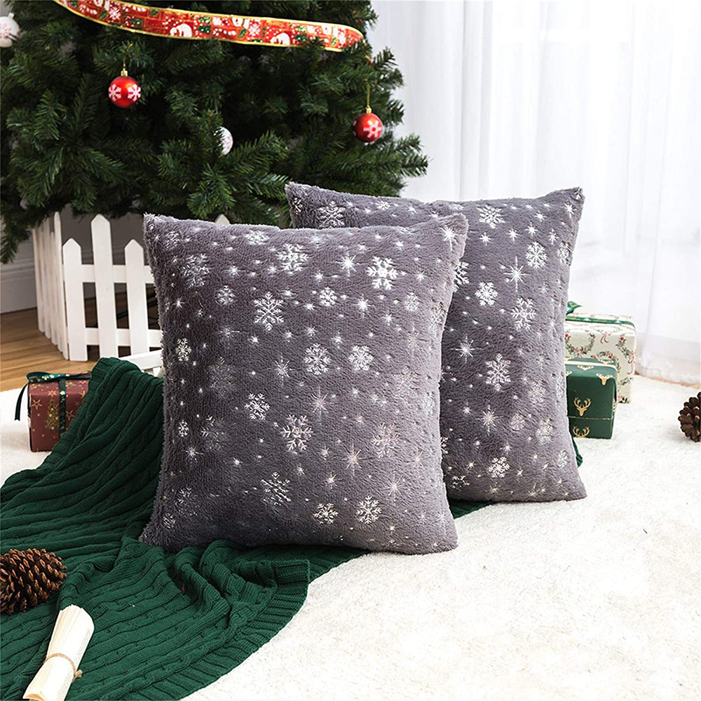 2Pcs Snowflakes Cushion Covers Throw Pillow Case Grey