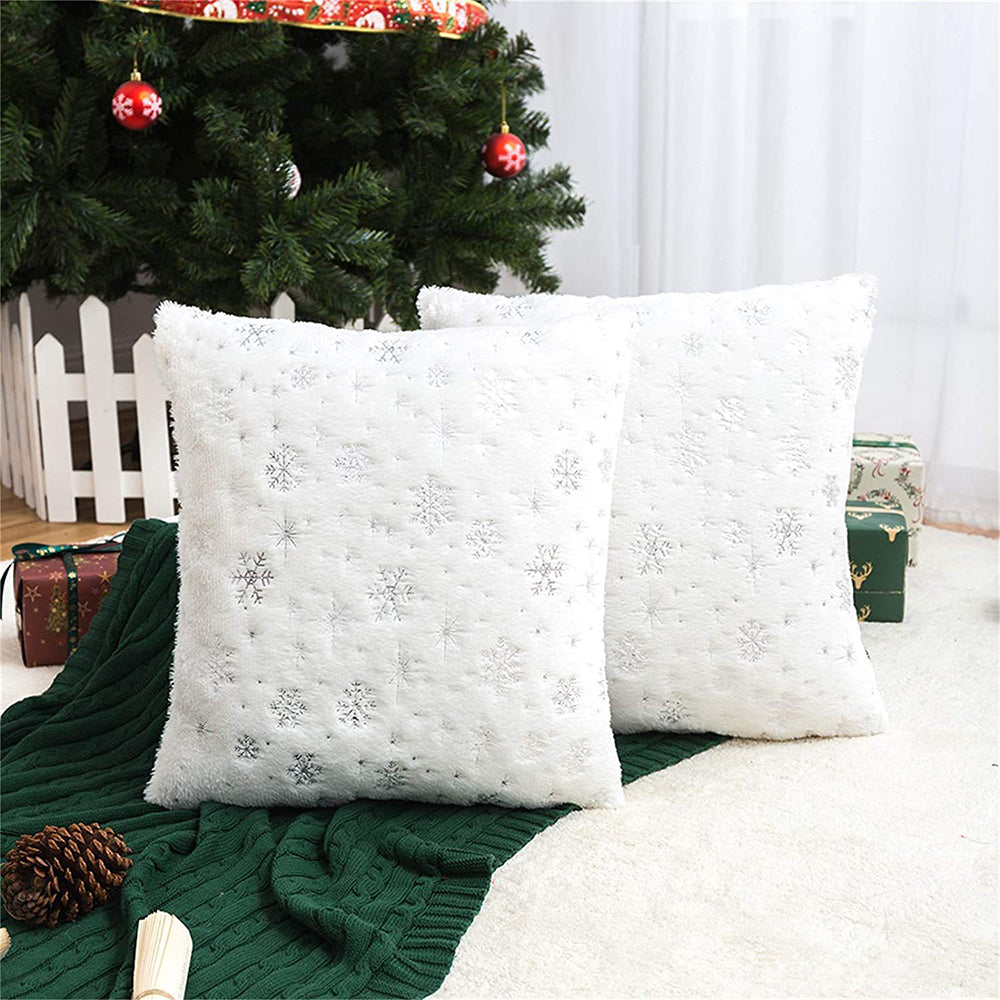 2Pcs Snowflakes Cushion Covers Throw Pillow Case White