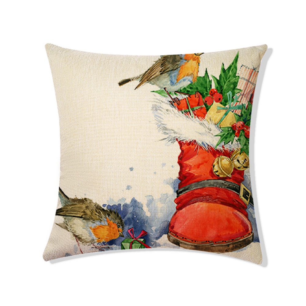 4Pcs 45x45cm Linen Christmas Print Cushion Cover