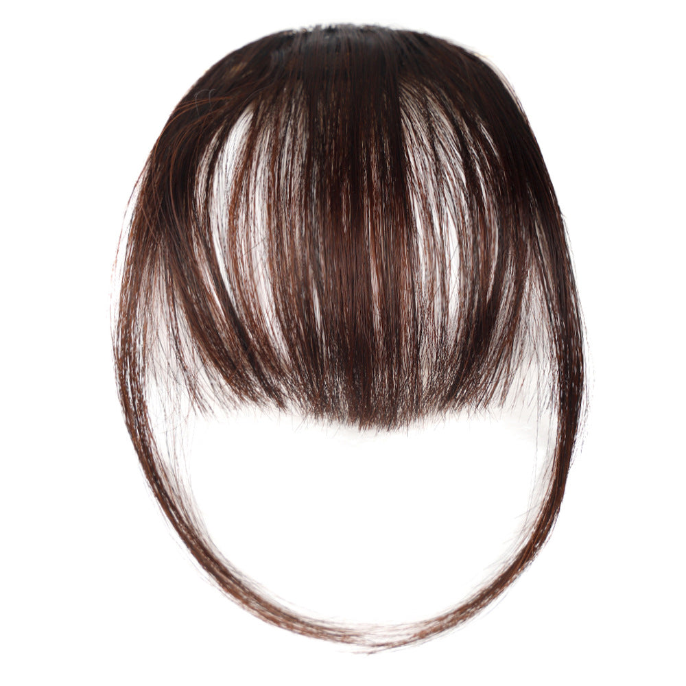 2Pcs Women Clip in Air Bangs Fringe Fake Bangs Dark Brown