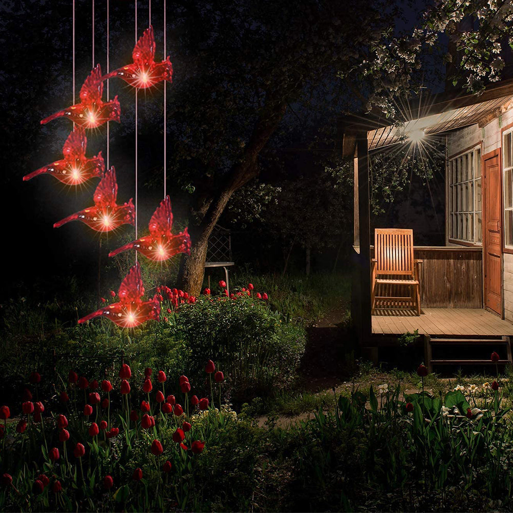 Solar Cardinal Red Bird Wind Chime Light