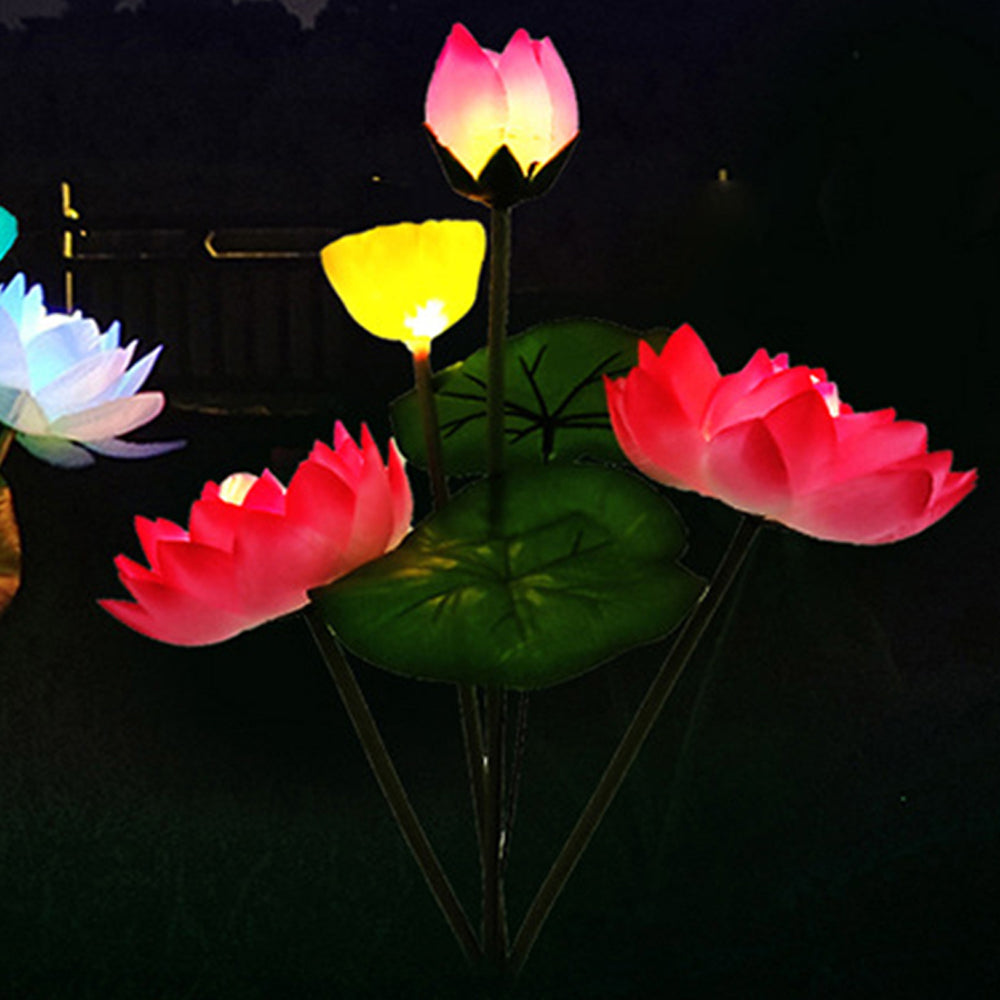 2Pcs Solar Powered Pink Lotus Flower Light