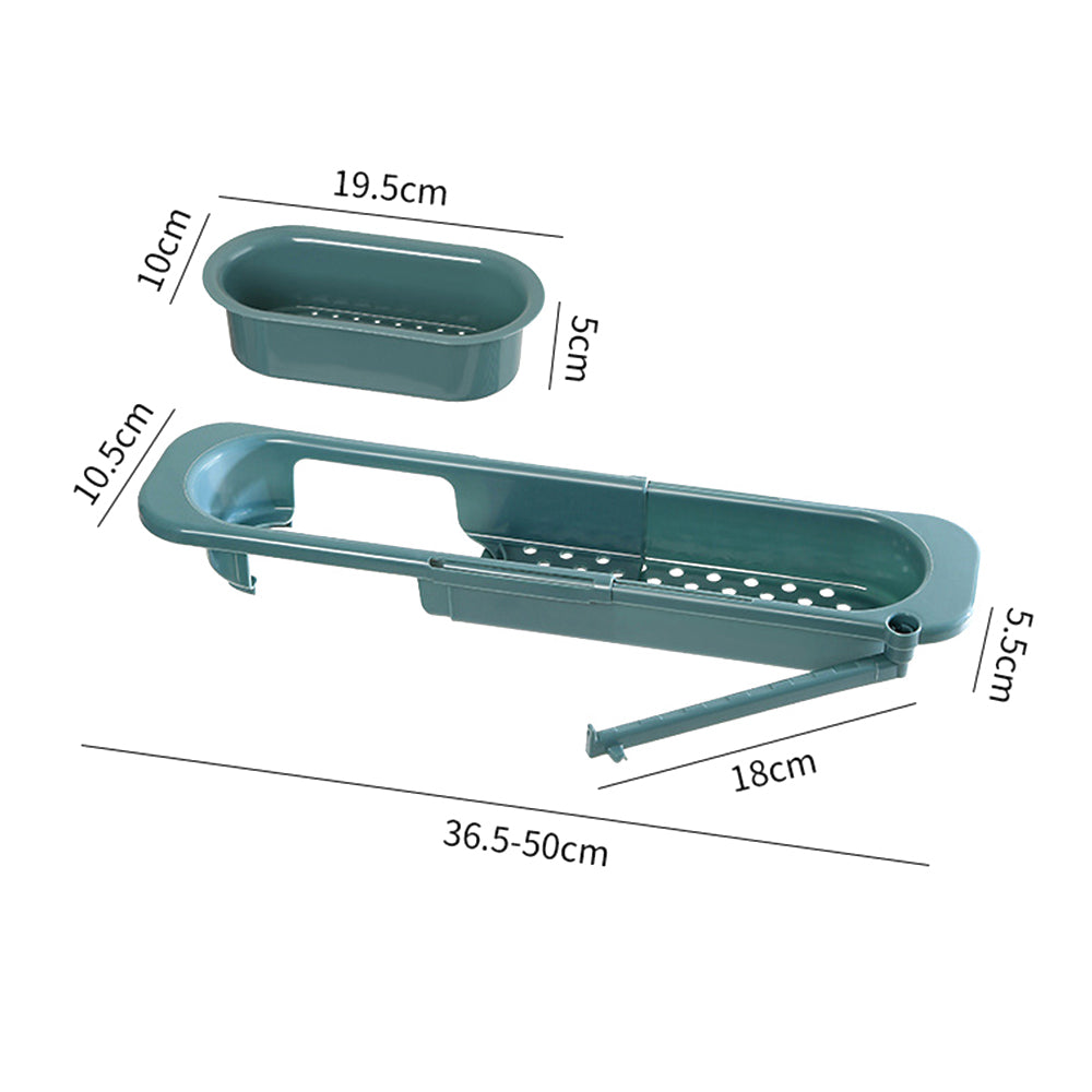Telescopic Kitchen Sink Storage Rack with Dishcloth Holder Green