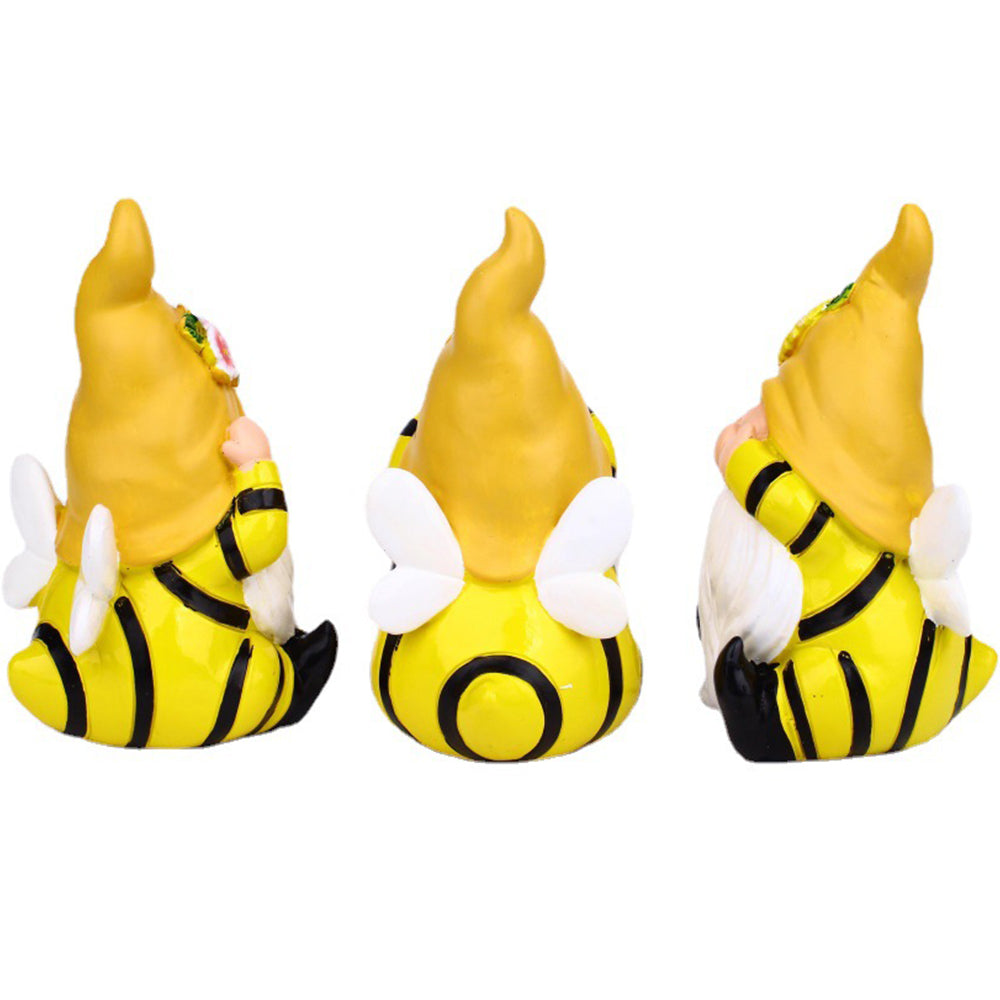 Set of 3Pcs Garden Bee Gnome Statue with Flower Hat