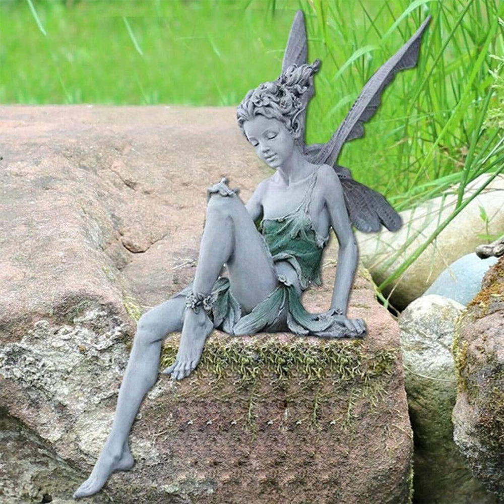 2Pcs Sitting Fairy Statue Outdoor Garden Resin Sculpture White