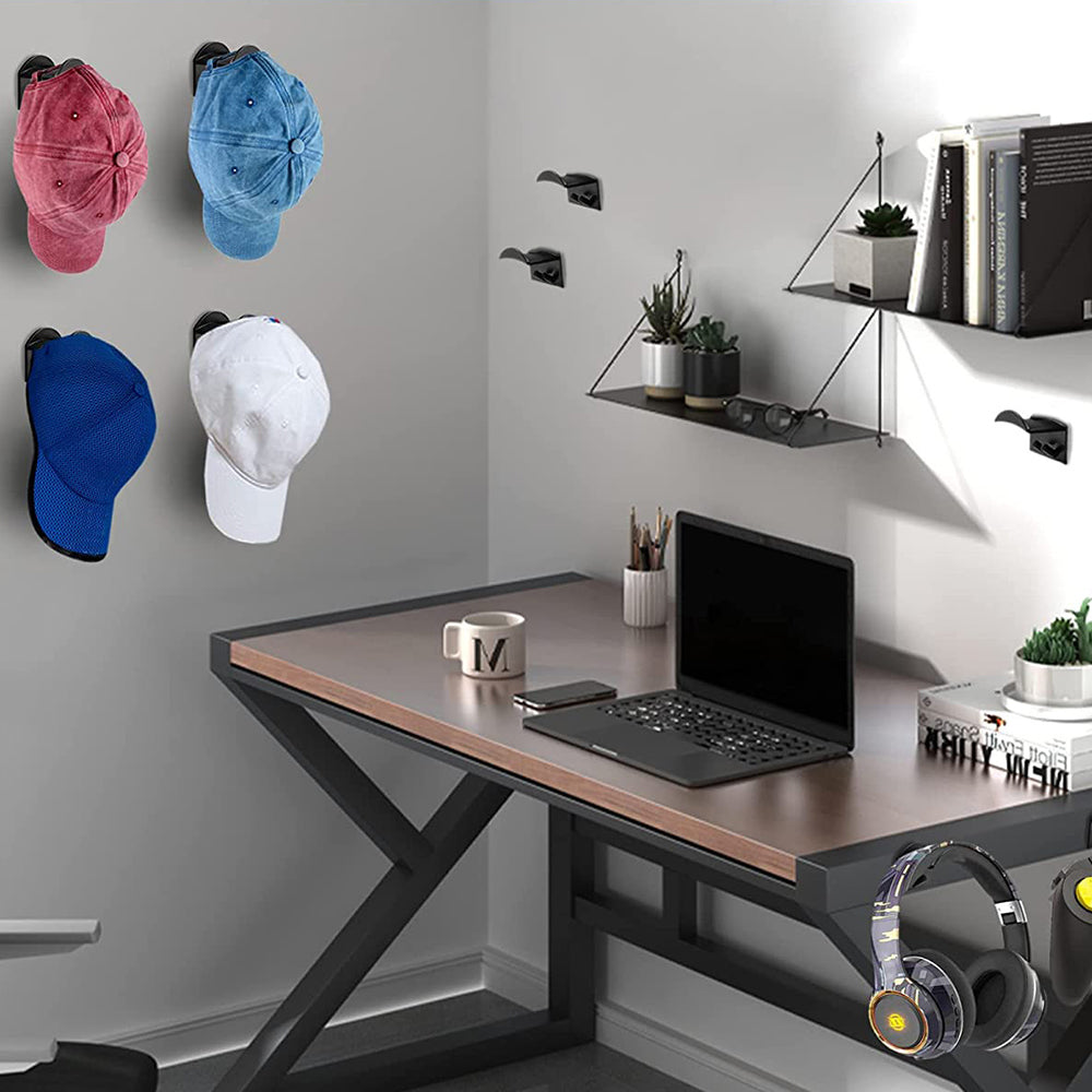 12 X Self Adhesive Wall Mount Hat Hook Baseball Cap Holder Black