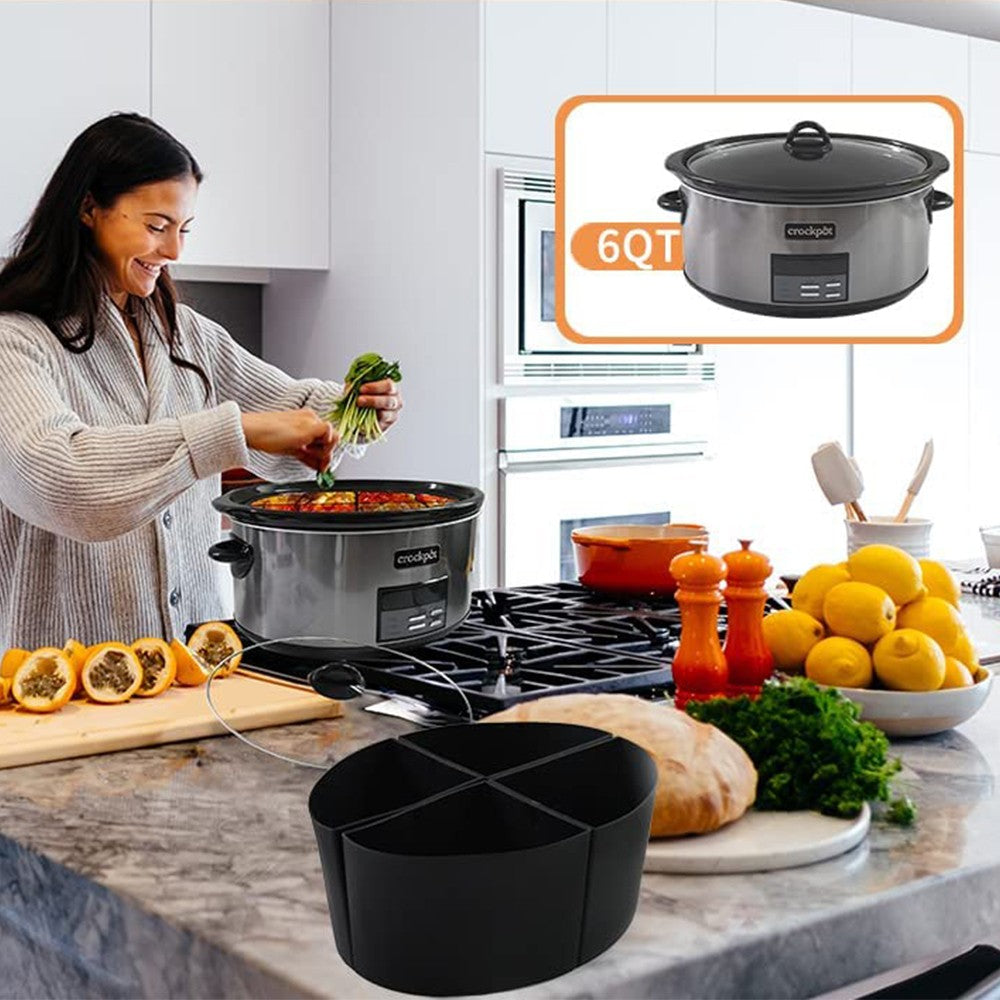 4 In 1 Silicone Slow Cooker Divider Liner for 6 QT Crockpot Reusable Crock Pot Divider Cooking Liner Black