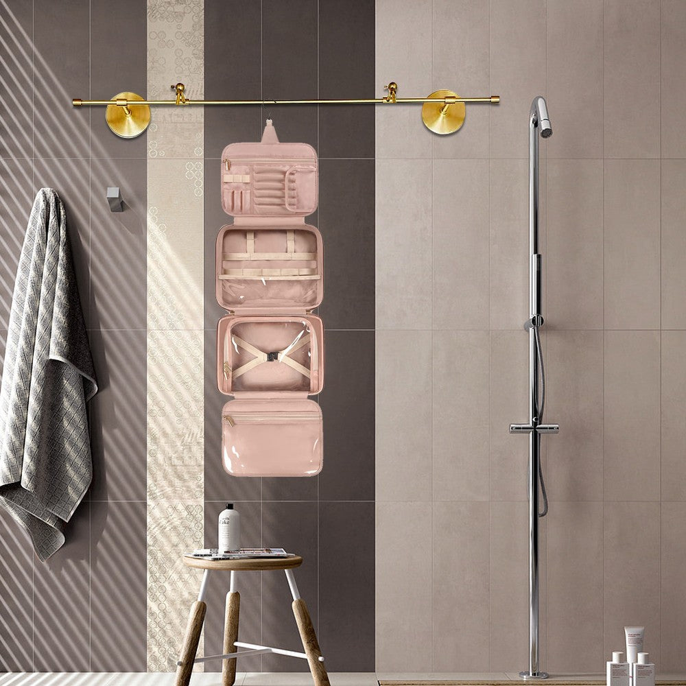 PU Leather Hanging Travel Toiletry Bag Makeup Bag Pink