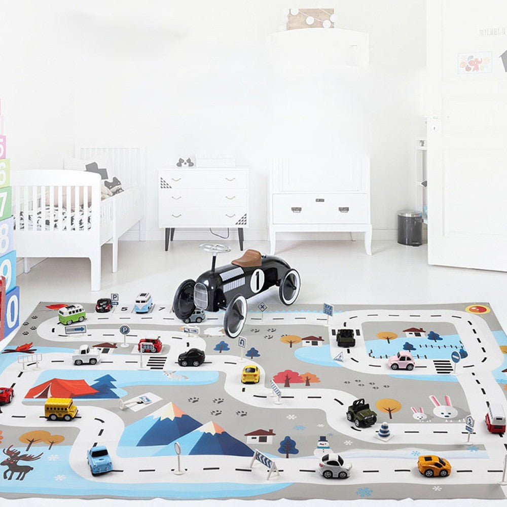 130x100cm Kids Playmat Cars Transport Toy Car Rugs Children Play Mat Kids Carpet Grey