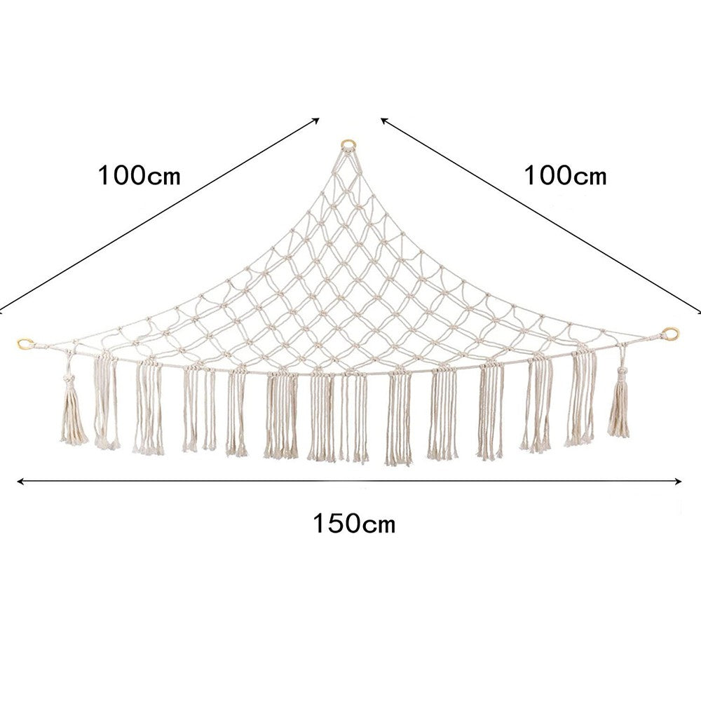 Boho Plush Toy Hammock Kids Room Toys Hanging Storage Net with White Tassel