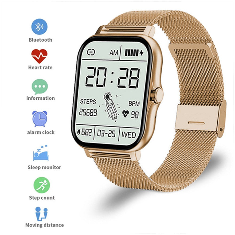 Bluetooth Smart Watch Heart Rate Monitor with Magnetic Charging Cable Gold
