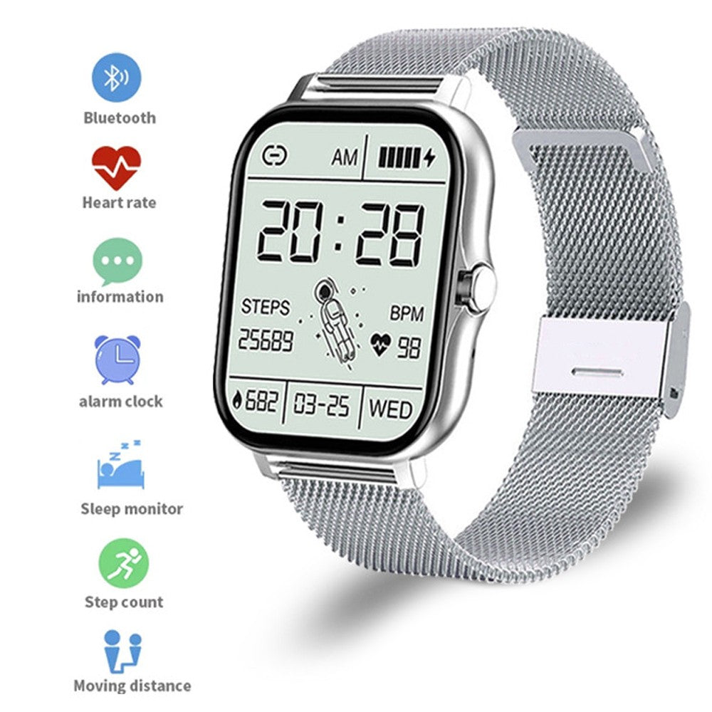 Bluetooth Smart Watch Heart Rate Monitor with Magnetic Charging Cable Silver