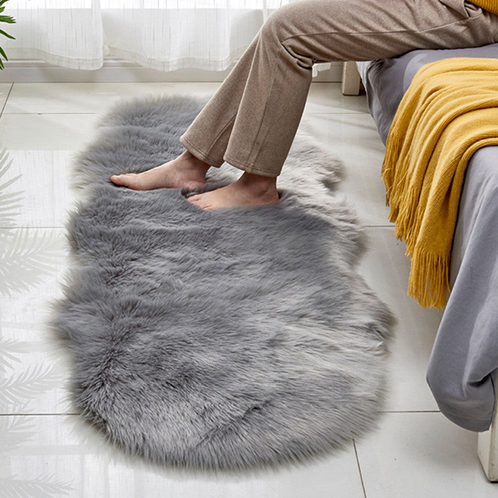 120x60cm Faux Fur Shaggy Area Rug Floor Mat Living Room Mat Bedroom Decor Grey