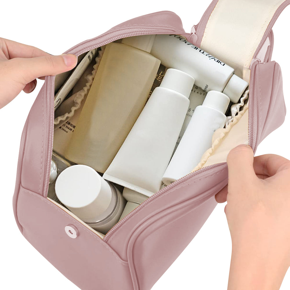 Double Zipper Travel Makeup Bag Cosmetic Bag Makeup Brushes Organizer Pink