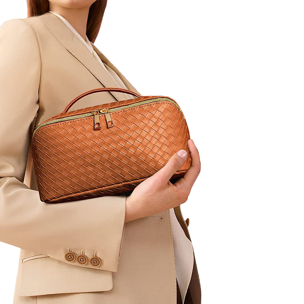 Large Capacity Travel Makeup Bag Cosmetic Organizer Makeup Brushes Bag Brown