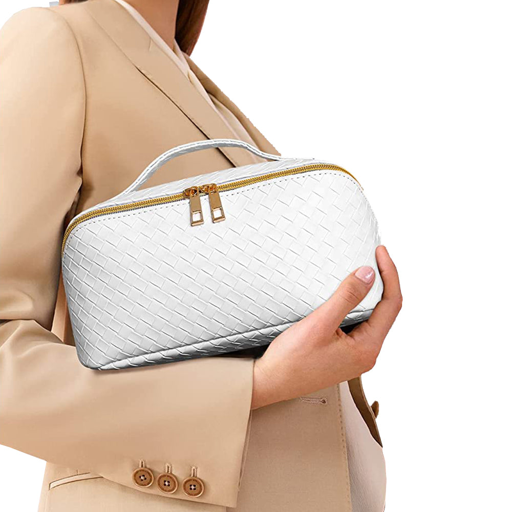 Large Capacity Travel Makeup Bag Cosmetic Organizer Makeup Brushes Bag White