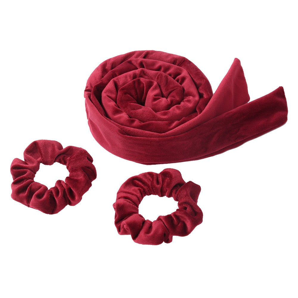 3Pcs Set Heatless Curling Rod Hair Curling Rollers Lazy Curler Headband Wine Red