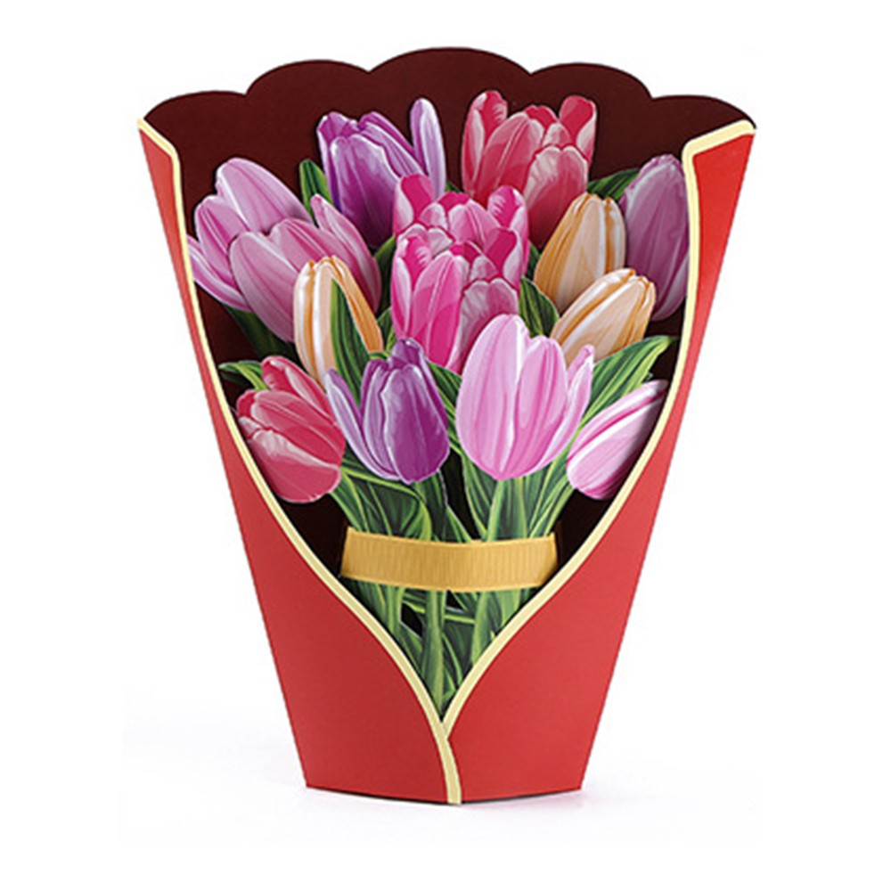 3D Pop Up Tulip Bouquet Greeting Cards Kit Mothers Day Paper Flower Bouquet