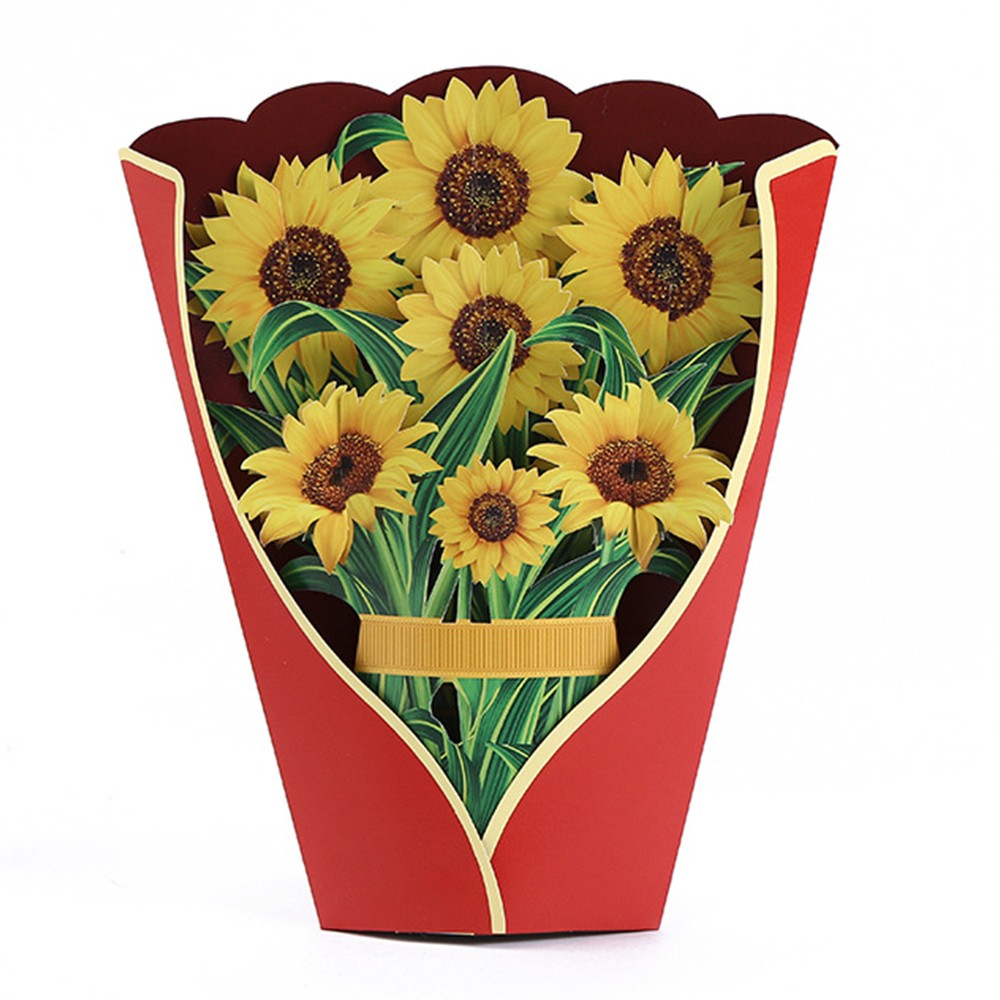 3D Pop Up Sunflower Bouquet Greeting Cards Kit Mothers Day Paper Flower Bouquet