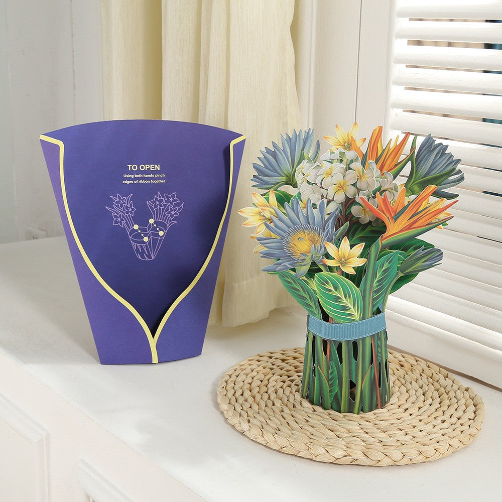 3D Pop Up Bird of Paradise Bouquet Greeting Cards Kit Mothers Day Paper Flower Bouquet