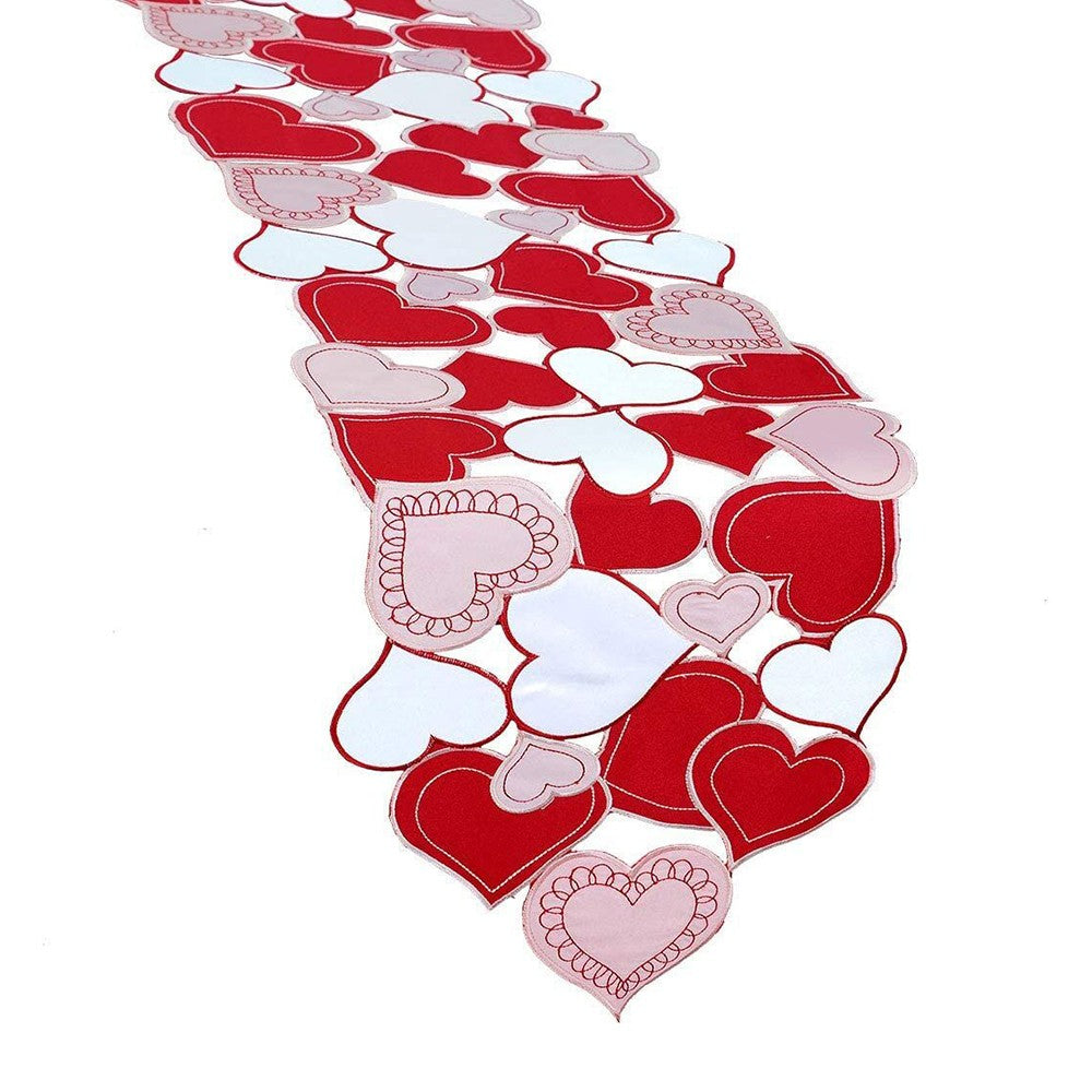 176x39cm Embroidered Red Pink Love Heart Table Runner Romantic Events Tablecloth