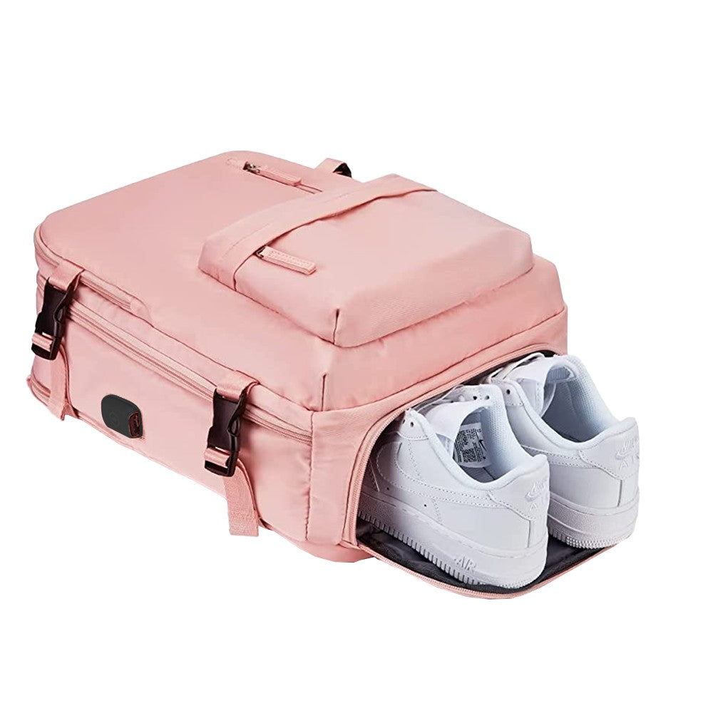 Travel Duffel Bag Sport Backpack Rucksack Hiking Bag with Shoe Compartment Pink