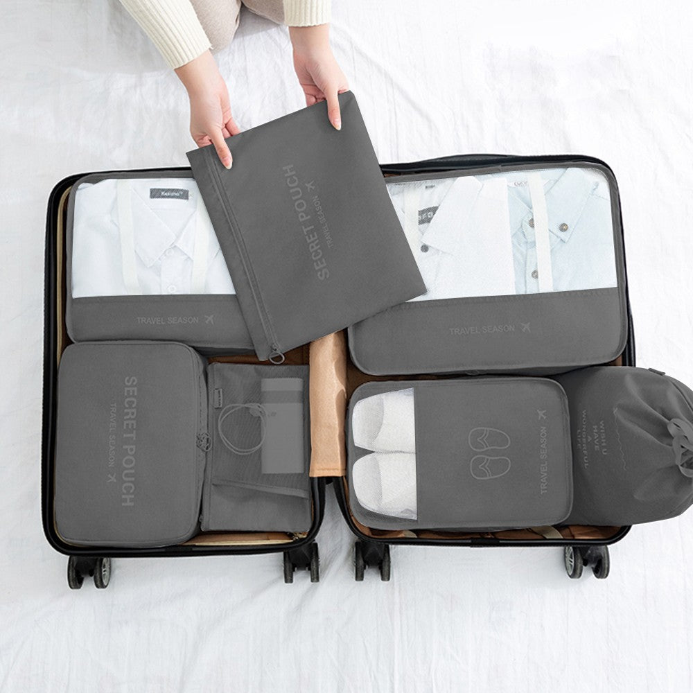 9Pcs Travel Packing Cubes Toiletry Bag Cosmetic Organizers Shoes Bag Black