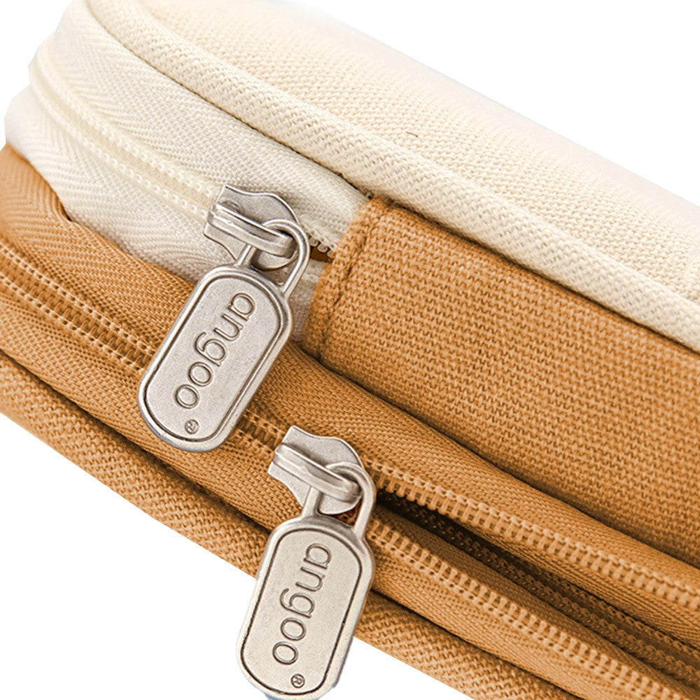 Large Capacity Canvas Pencil Case Pen Pouch Storage Bag Khaki