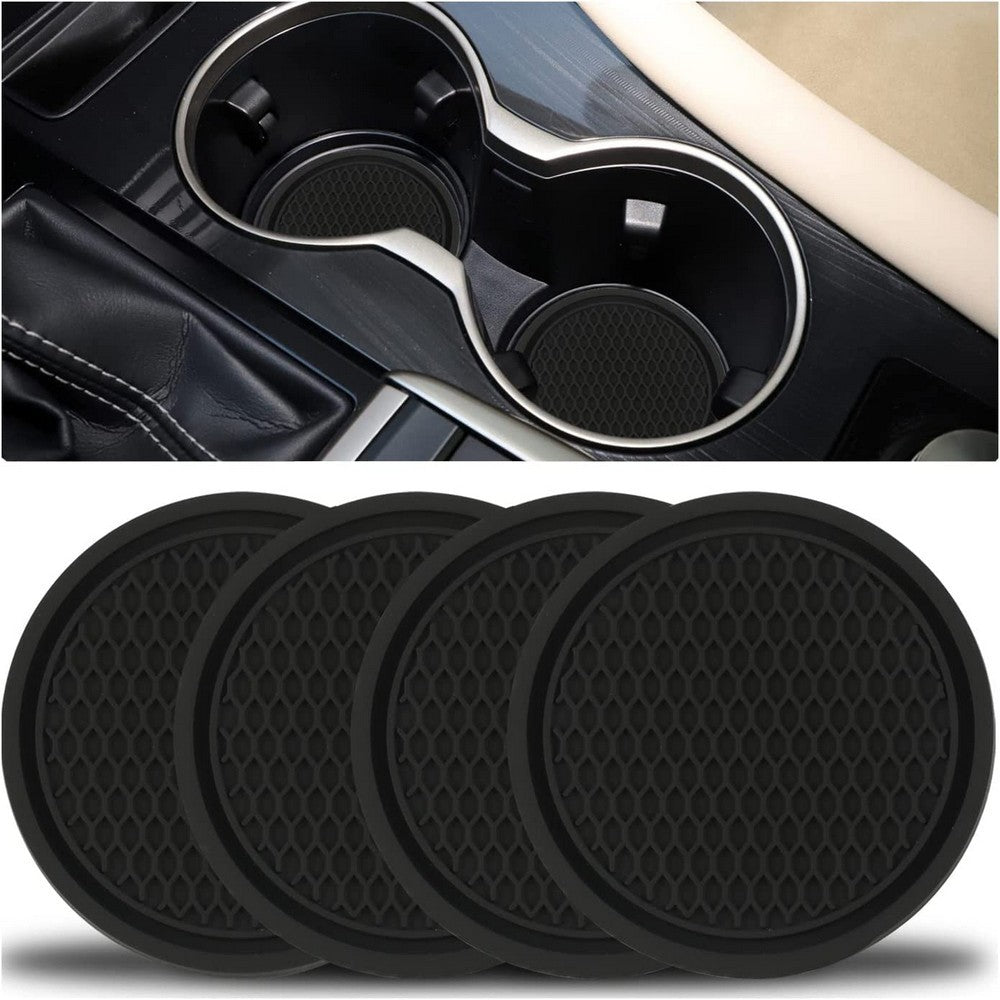 4Pcs Car Cup Coasters Non-Slip Cup Holder Mat Car Interior Accessories Black