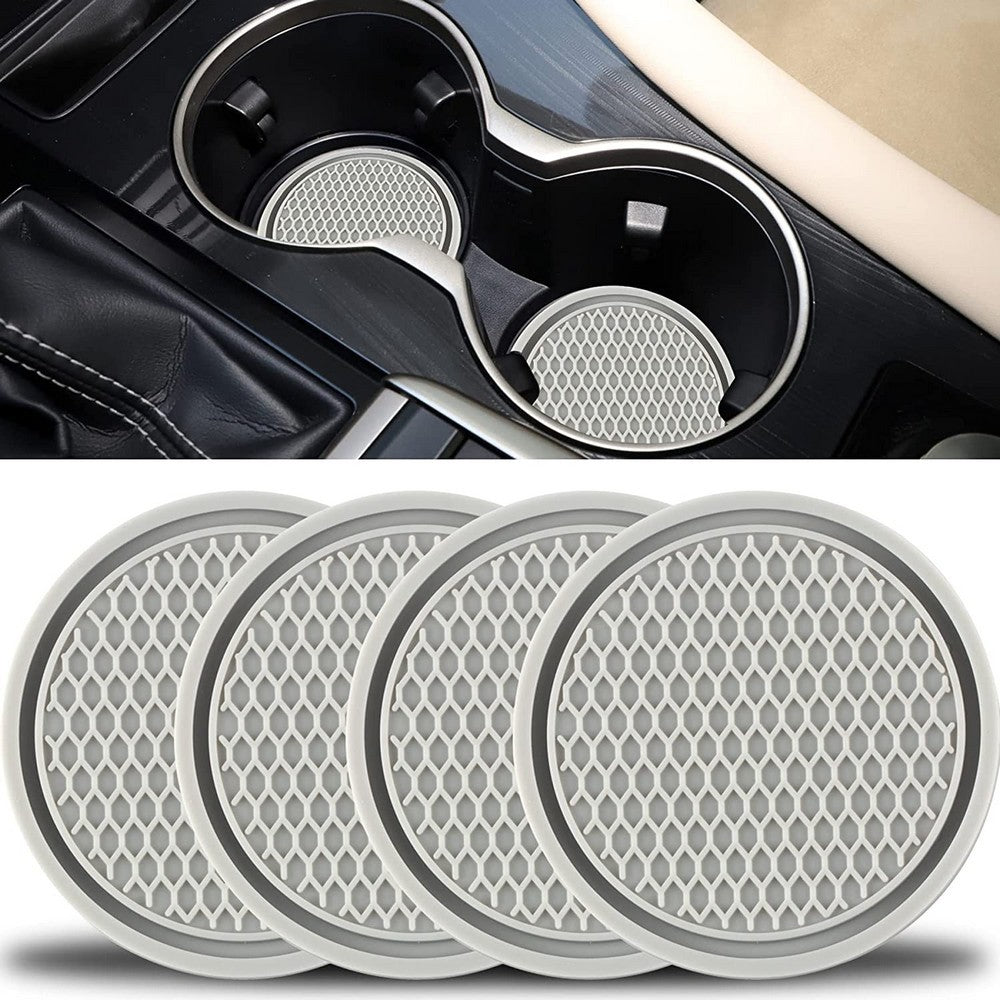 4Pcs Car Cup Coasters Non-Slip Cup Holder Mat Car Interior Accessories Grey