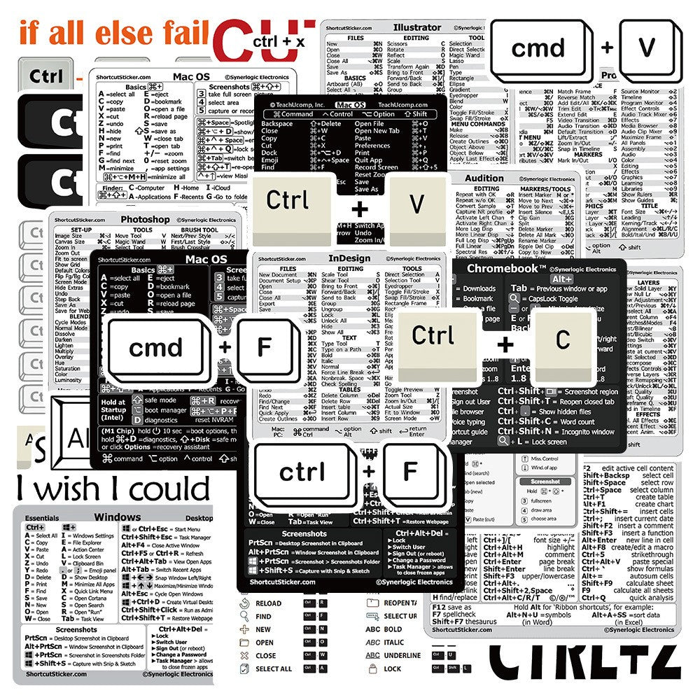 2 X Set of 30Pcs Laptop Keyboard Shortcuts Stickers DIY Phone Shortcuts Decal