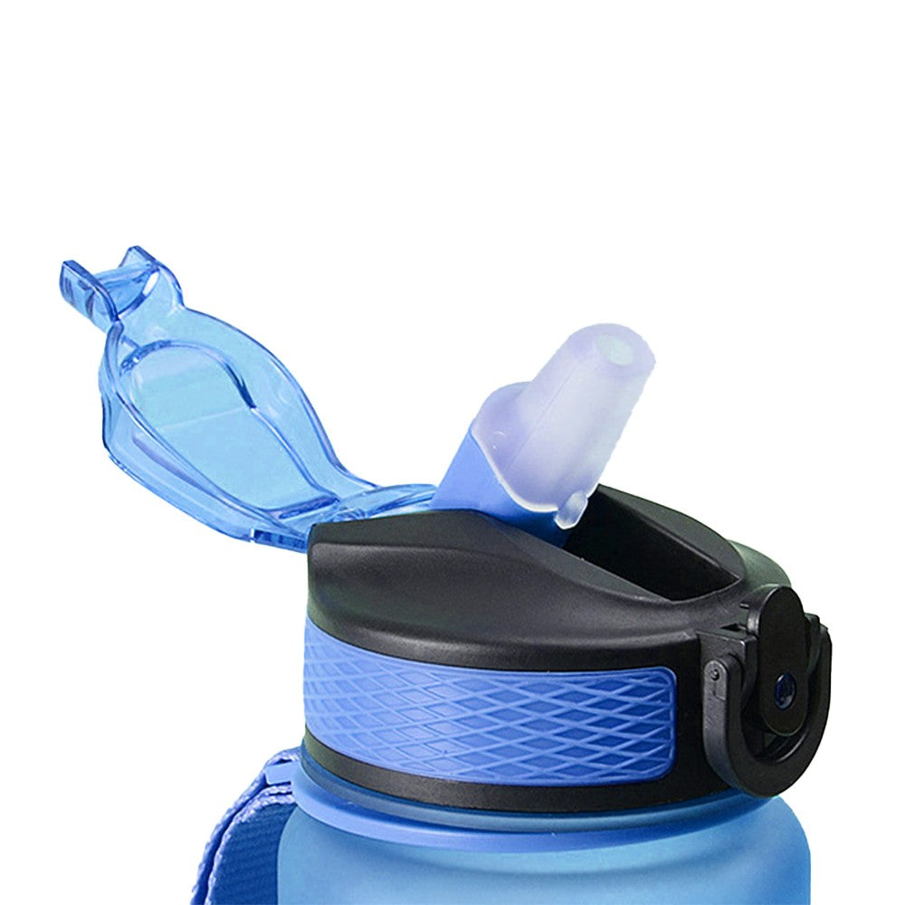 1L Water Bottle Motivational Drink Flask with Time Markings for Sport Gym Blue