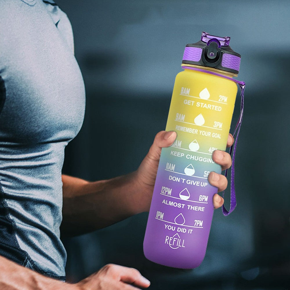 1L Water Bottle Motivational Drink Flask with Time Markings for Sport Gym Purple