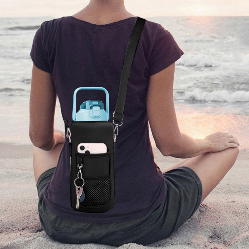 2L Blue Gym Water Bottle and Water Bottle Carrier Bag Kit Drinking Water Bottle with Time Marker