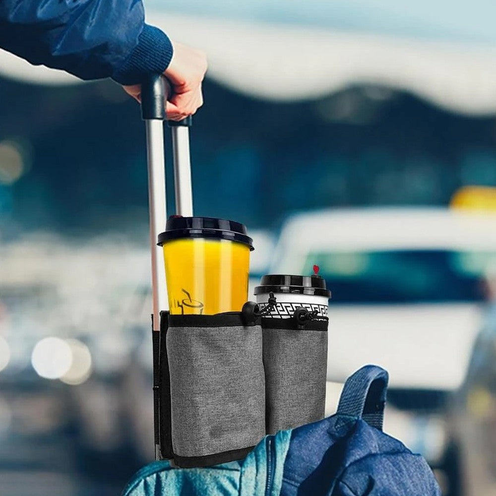 Luggage Travel Cup Holder Bag Suitcase Handles Drink Caddy Cup Carrier for Drinks Mobile Phone Grey