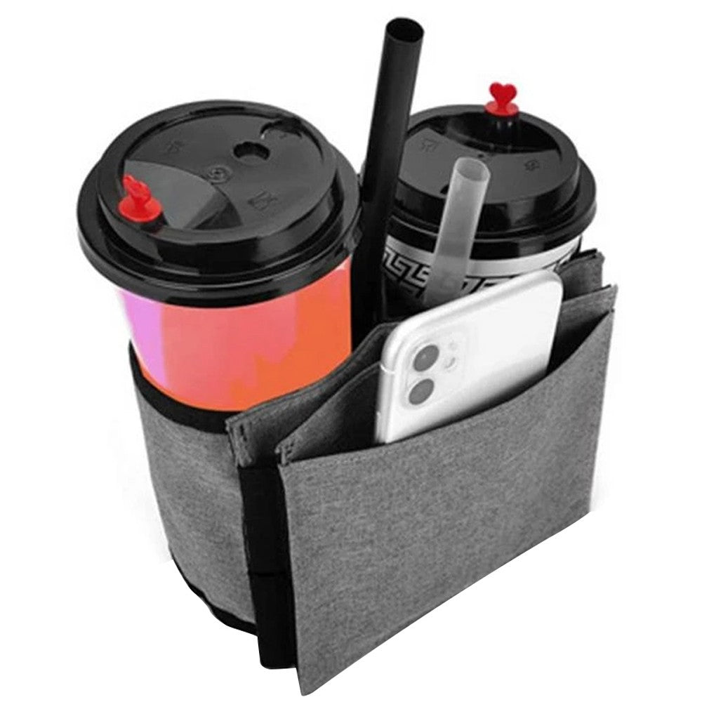 Luggage Travel Cup Holder Bag Suitcase Handles Drink Caddy Cup Carrier for Drinks Mobile Phone Grey