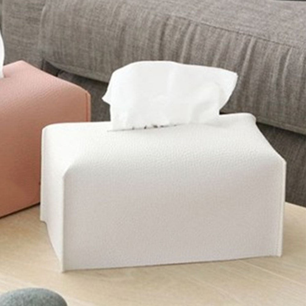 Rectangular PU Leather Tissue Box Tissue Dispenser Napkin Storage Boxes White