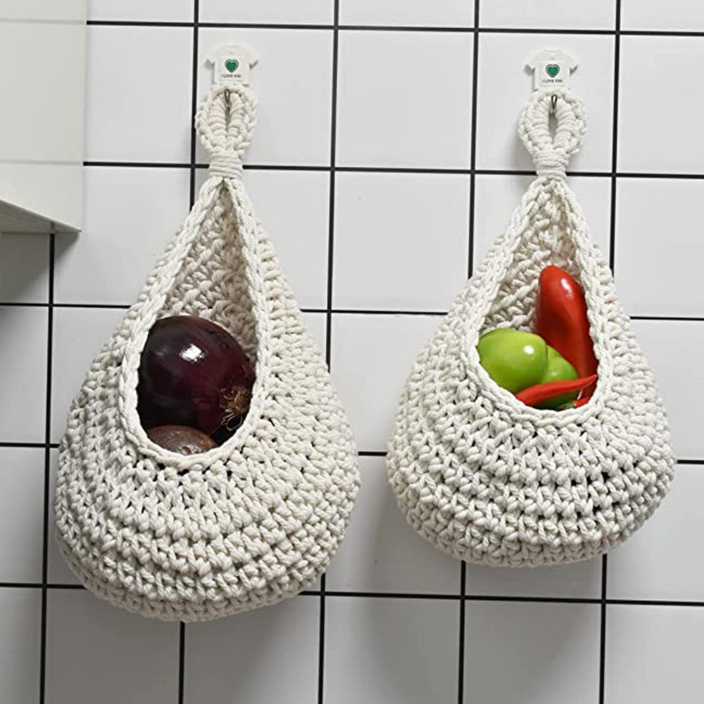 19cm Wall Hanging Vegetable Fruit Basket Handwoven Kitchen Organizer Bag